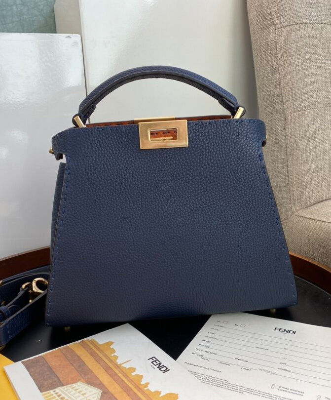 Fendi Peekaboo Iconic Essentially Leather Bag 8BN302 Dark Blue